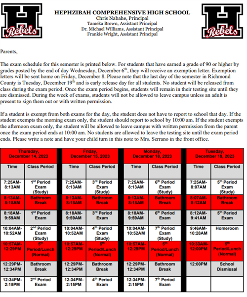 Exam Schedule